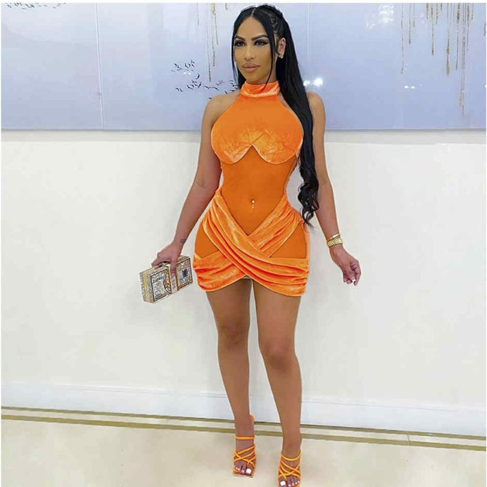Elegant Orange Halter Dress